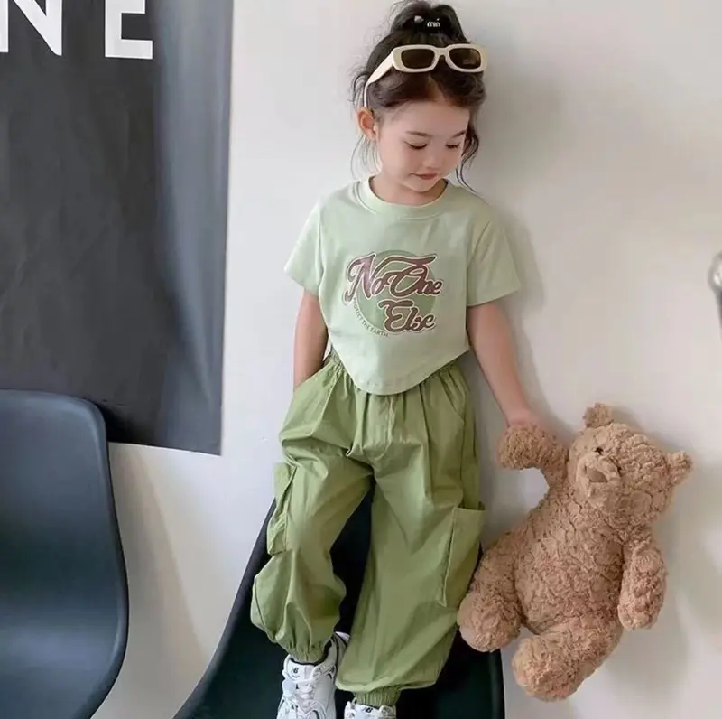 Top Fashion Baju Anak Perempuan Lucu Usia 1-5 Tahun Pakaian Baju Crop Dan Celana Cargo Anak Bayi Katun 4