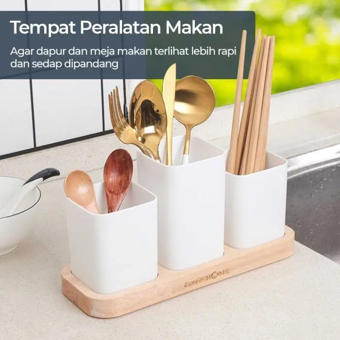 Rak Organizer Dapur Tempat Sendok Garpu 3 Gelas - LL251 Plastik Plastik Kayu