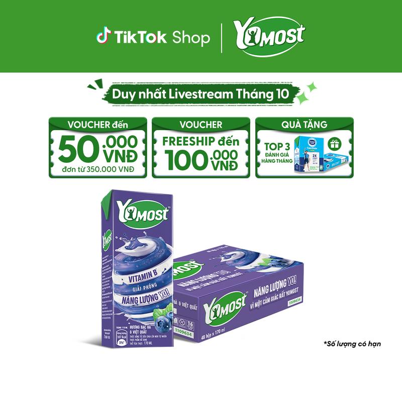 Thùng 48 Hộp Sữa Chua Lên Men Tự Nhiên Yomost Hương Bạc Hà Và Việt Quất 170ml (48x170ml)