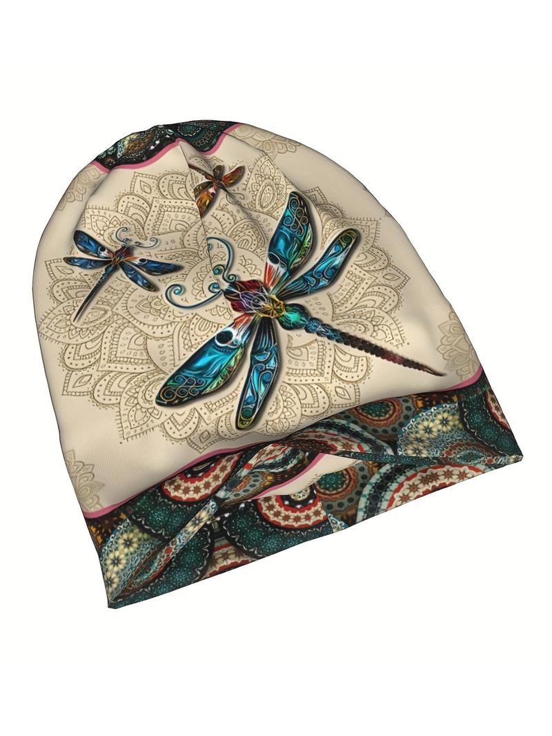 Product Introduction of Dragonfly Pattern Beanie Hat, Boho Style Ethnic Pattern Beanie Hat for Fall & Winter, Fashion Vintage All-match Accessories for Women & Men 8