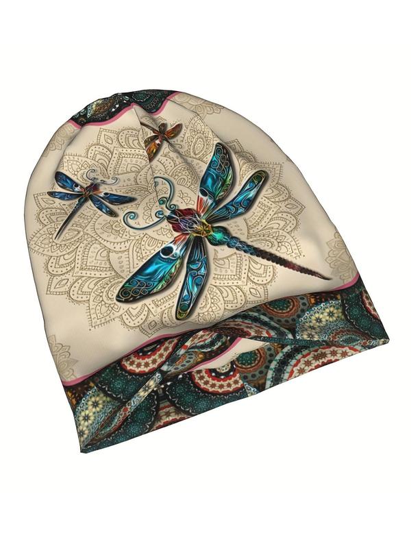 Dragonfly Pattern Beanie Hat, Boho Style Ethnic Pattern Beanie Hat for Fall & Winter, Fashion Vintage All-match Accessories for Women & Men 3