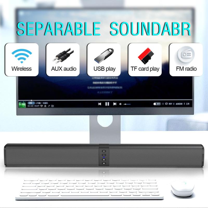 Product Introduction of Portable Detachable Wireless Speaker, Rechargeable Bluetooth-compatible Speaker with Radio Function, Long Strip Speaker for Home, Outdoor, Camping, TV, PC 7
