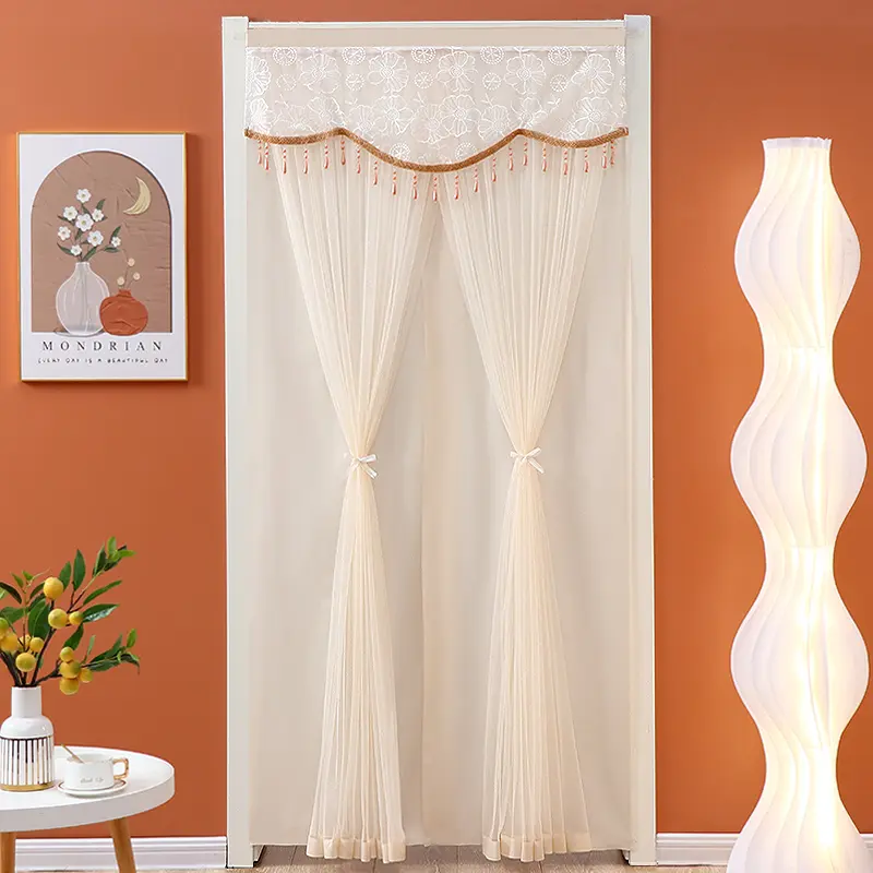 Sợi Rèm Và Vải Đôi, Chống Muỗi, Rèm Cửa Gia Dụng, Thiết Kế Hoa Đầy Đủ, 5 Màu Có Sẵn, Rèm Cửa Ren Không Cần Đục Lỗ, 80 * 190 / 100 * 210cm, Thích Hợp Cho Phòng Ngủ, Phòng Tắm Và Đồ Trang Trí Nhà Cửa, Treo Tất Cả Các Mùa, Rèm