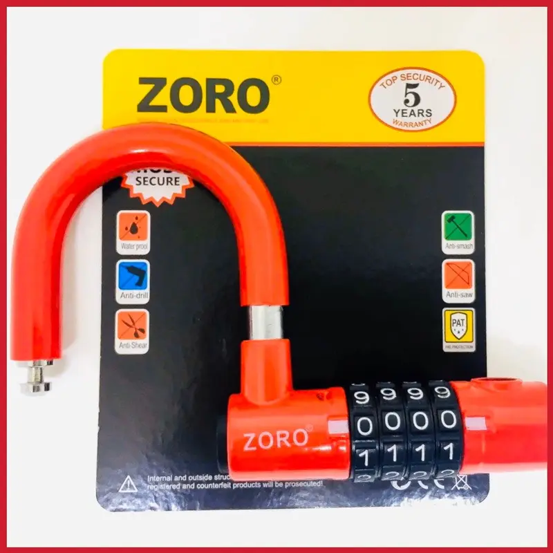 Ổ khóa mật mã 4 số ZORO dạng chữ U màu đỏ thay đổi mật mã theo ý muốn 6
