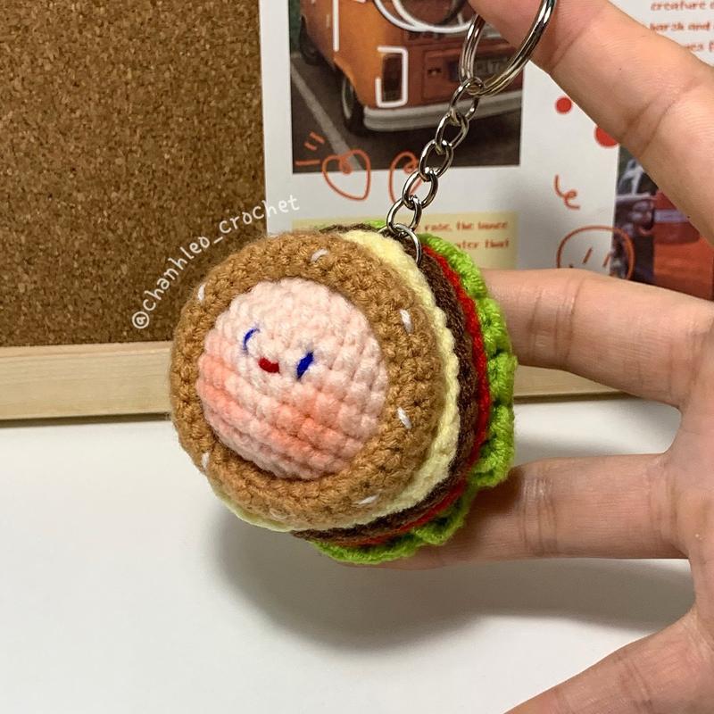 Móc Khoá Len Handmade Mochi Hamburger Mini Móc Chìa Khoá Móc Khóa 4