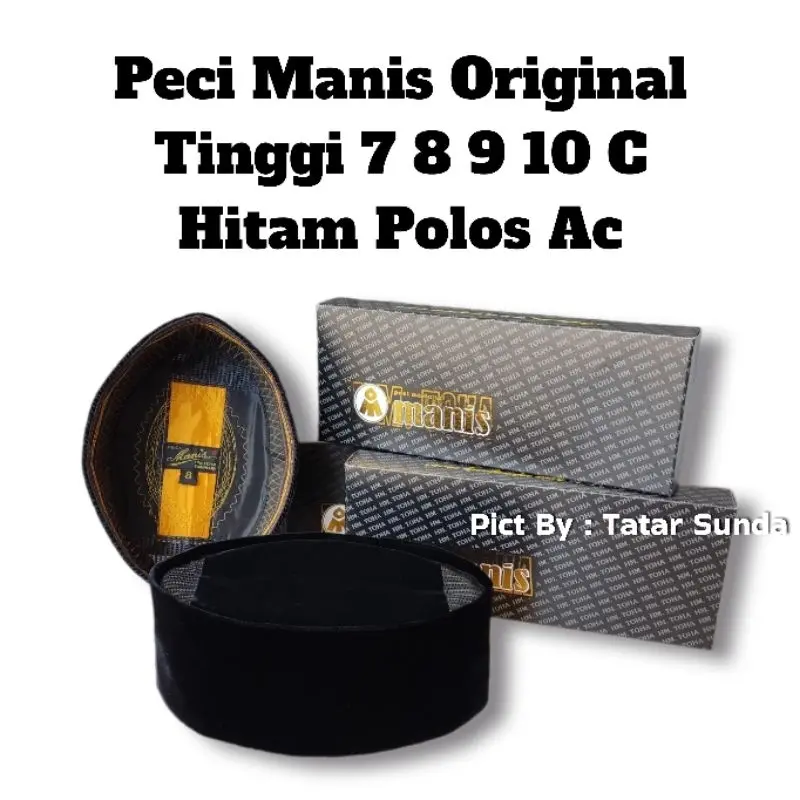 Peci Hitam Cap Manis Ori Tinggi 7 8 9 10 HM. TOHA Set perlengkapan sholat Songkok Kopiah Hitam AC Manis Muslim Pria Dewasa Nyaman 2