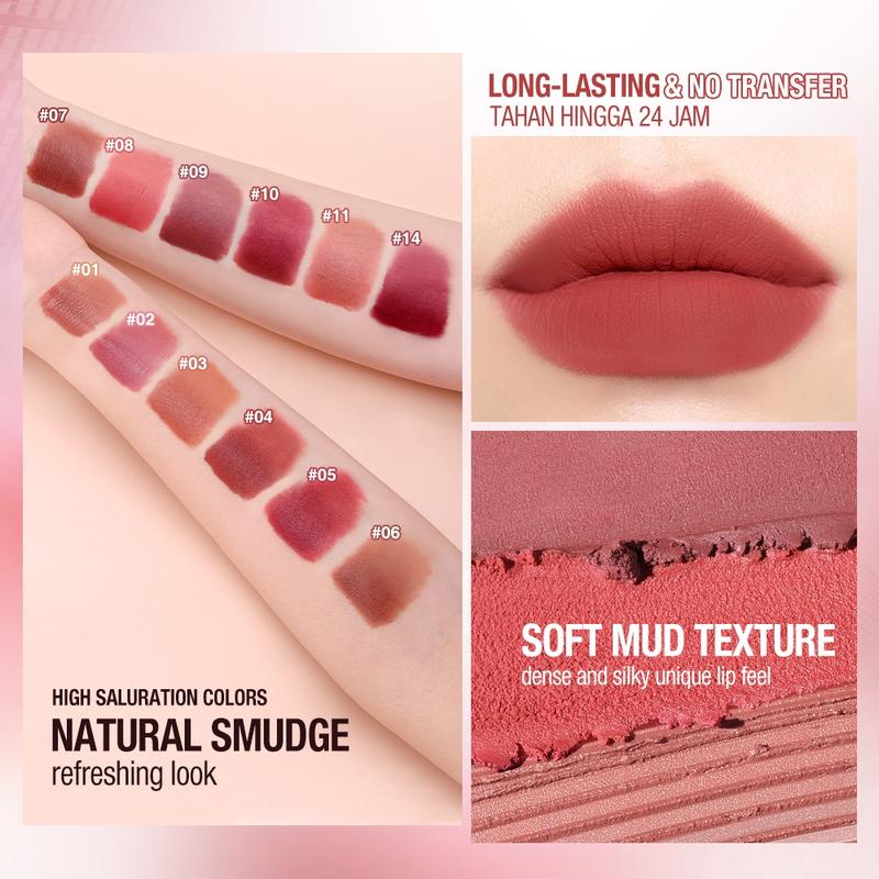 O.TWO.O Velvet Matte Liptint Lip & Cheek Mud Lip Gloss Lipstick Bibir Lipstik 6
