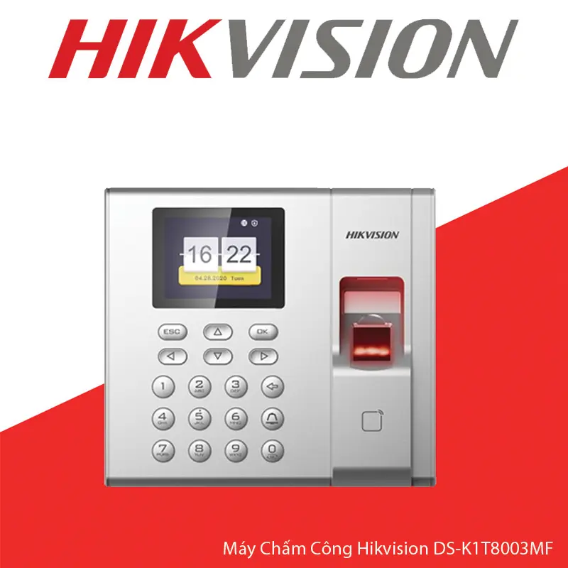 Máy Chấm Công Vân Tay Màn Hình LCD 2.4 inch Hikvision DS-K1T8003F 1