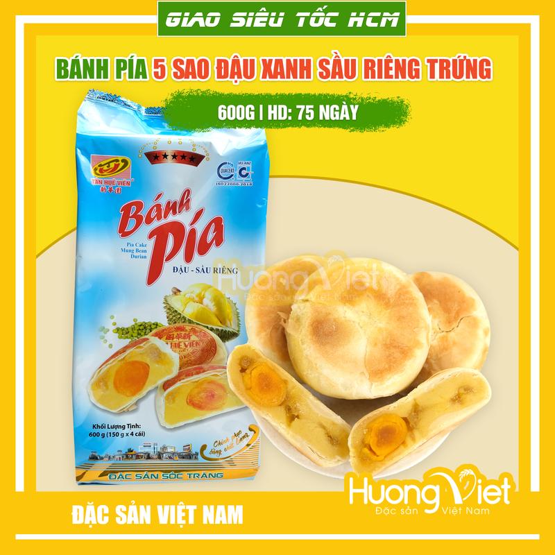 Bánh pía Tân Huê Viên đậu xanh sầu riêng 1 trứng muối túi 4 bánh đặc sản Sóc Trăng bánh pía cổ truyền đặc sản miền Tây bánh Việt Nam làm quà biếu bánh Trung Thu