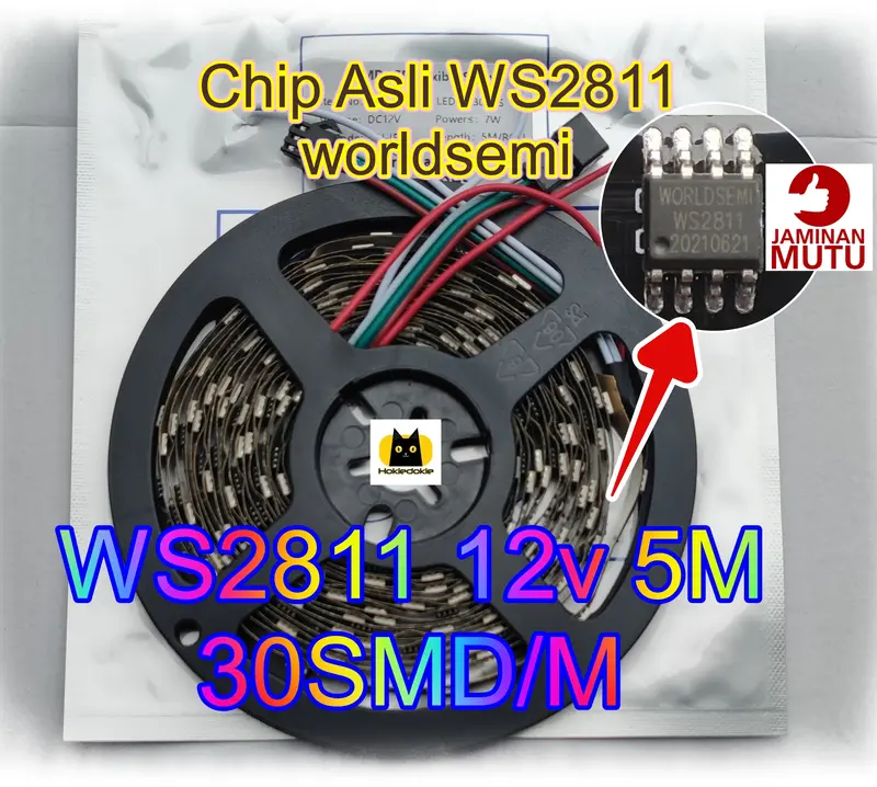 Led strip rgb ws2811 12v 5m 30led/m Indoor ip20 PCB tebal 0