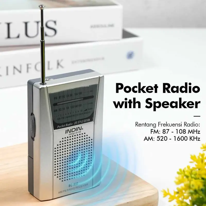 Radio Receiver FM AM Pocket Mini dengan Antena Telescopic dan Speaker Portabel 0