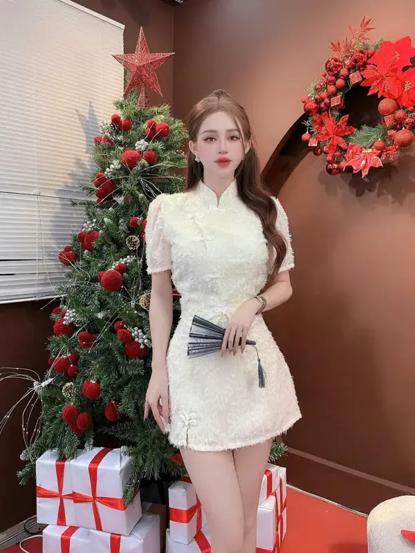 SIÊU HOT SÉT ÁO TÀU TƠ LÔNG NÚT KIỂU PHỐI CHÂN VÁY( CÓ LÓT QUẦN) 3