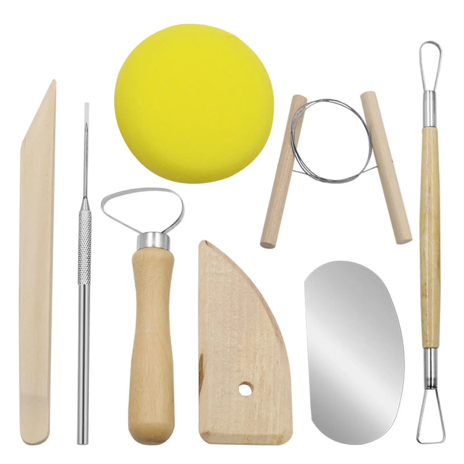 【Ready Stock】 8 Pieces Ceramic Forming Tool Metal Wood Sponge Tool Set Great Gifts