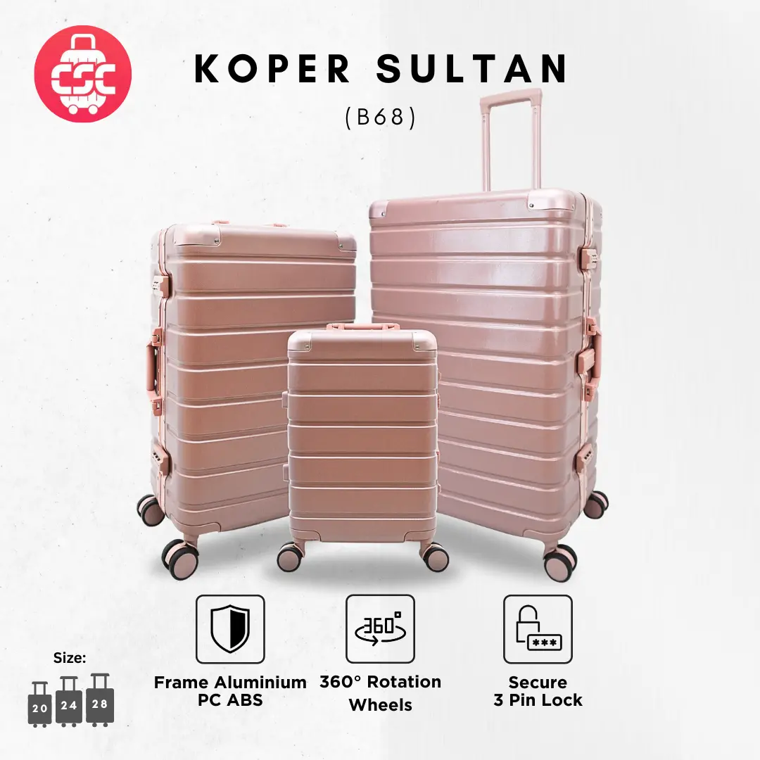 (B68) Koper Sultan 20, 24, 28 Inch Rosegold Anti Bump Bingkai Aluminium Smart Lock