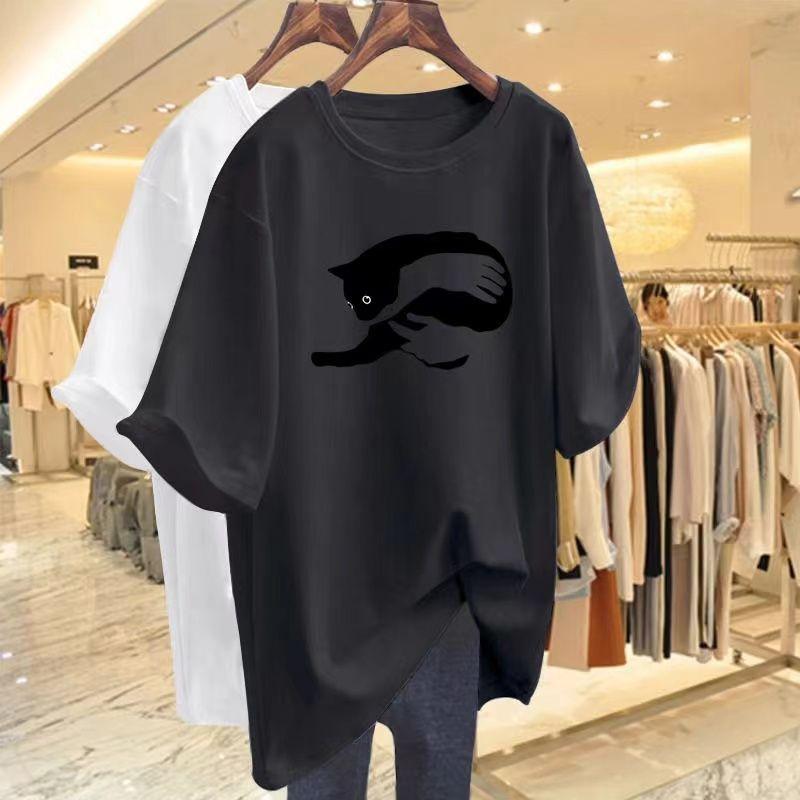 Áo Thun Cotton ngắn Tay Phiên Bản Lớn, Hàng Châu Âu Mới Mùa Hè Dáng Rộng Vừa Vặn, Áo Dài Trung Bình Phiên Bản Lớn, 2025 4