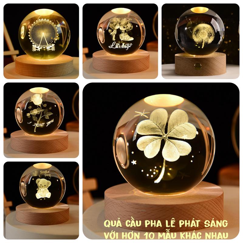 Quả cầu pha lê thủy tinh 3D, đèn ngủ 3d decor trang trí nhà cửa, bàn học bàn làm việc hoặc làm quà tặng.