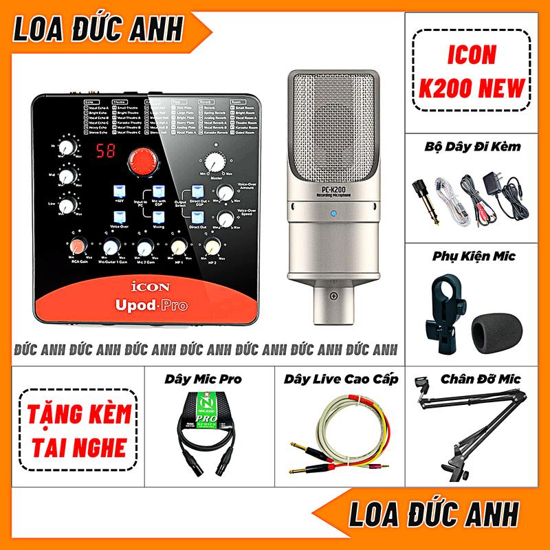 Bộ Sound Card Icon Upod Pro Mic PC K200 Màu Bạc Chất Liệu Kim Loại Chuyên Thu Âm Hát Live Chuyên Nghiệp