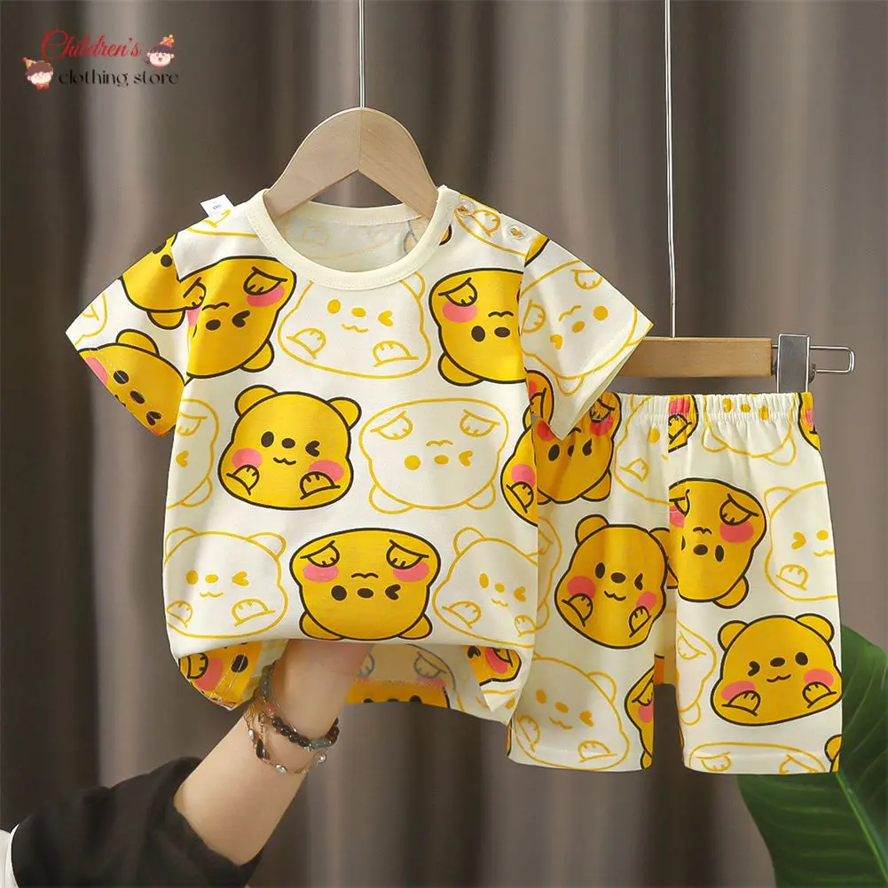 1pc New Fashion Children's Cartoon Short Sleeved Set Children's Short Sleeved Set Cotton T-Shirt Set Striped Short Sleeved Set  ﻿