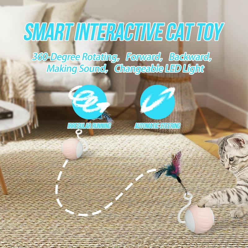 Product Introduction of Interactive Cat Toy, 1 Box USB Rechargeable 5 in 1 Automatic Ball with LED Light, Smart Sound & Touch Control Cat Teaser Toy, Pet Supplies 6