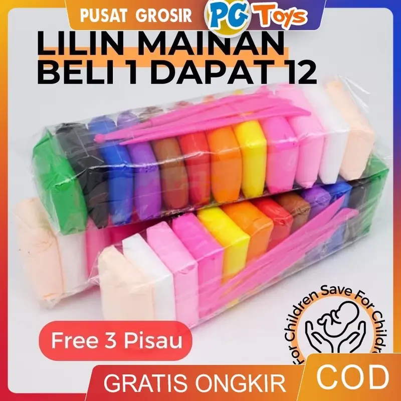 PGTOYS - Mainan Edukasi Anak Clay Polymer Super 8D 1 Pack isi 12 Warna Lilin Plastisin Mainan Sensory Motorik Buah 0