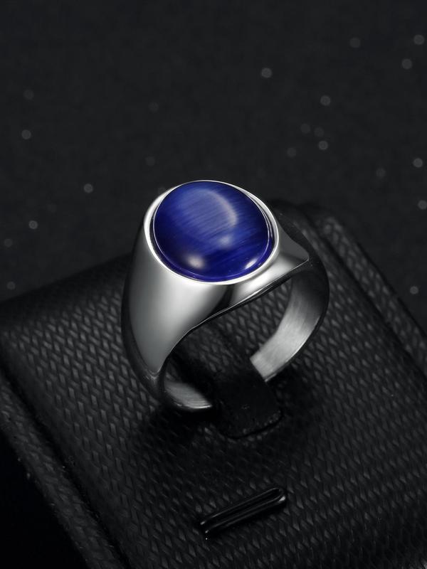 Simple Round Shaped Artificial Gemstone Decor Stainless Steel Ring, Punk Men's Stainless Steel Multi Size Ring, Party Accessories 4
