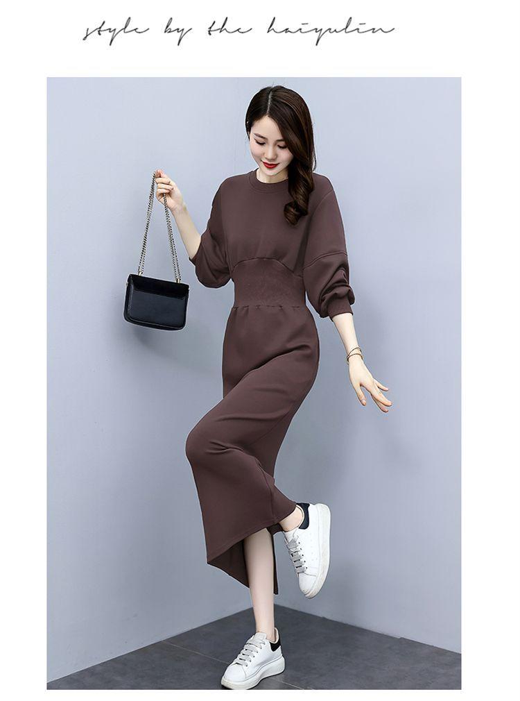 Product Introduction of Váy Len, Cao Cấp, Ôm Sát Eo, Thanh Lịch, Thích Hợp Cho Mùa Đông, Váy Bó Sát Phong Cách Thường Ngày Màu Trơn Cổ Tròn, Tay Dài, Váy Sang Trọng 21