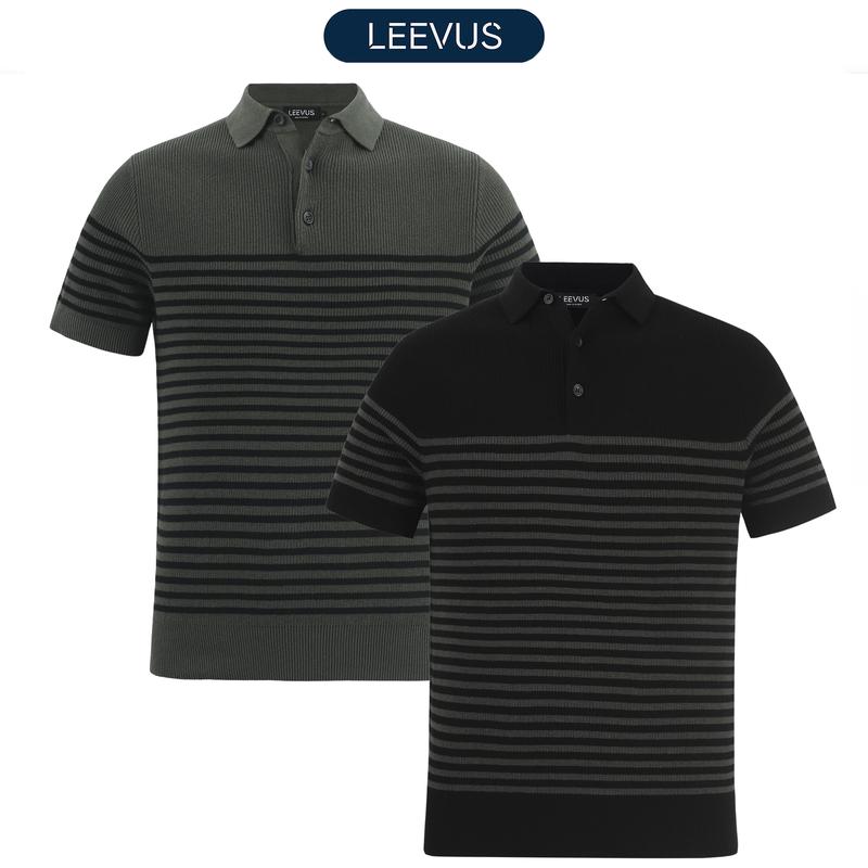 [TẶNG HỘP CHO ĐƠN TỪ 499K] Áo Polo nam LEN DỆT KIM cotton cao cấp Block Stripes Polo, phong cách thời thượng, thanh lịch, chỉn chu LEEVUS APL334 Menswear Shirt Có Cổ Ngắn Tay