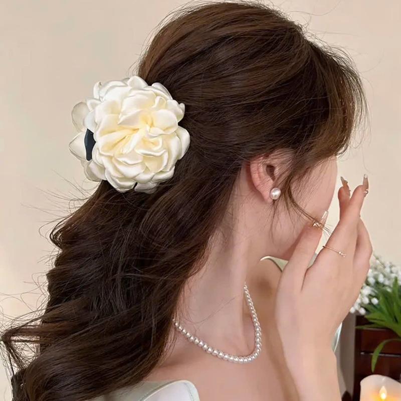 A05 Kẹp ngoạm tóc bản thuyền 8cm họa tiết họa lụa bóng