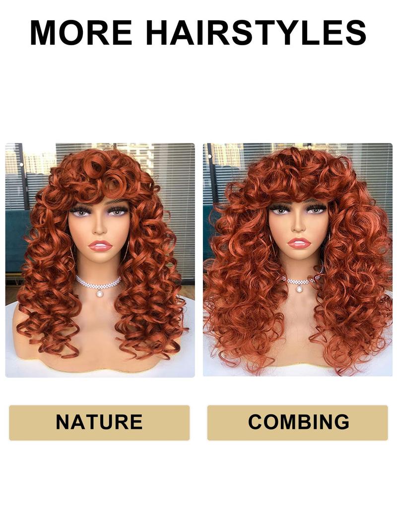 Product Introduction of 16 Inch Long Curly Wigs with Bangs, Striking Natural Fluffy Hair Wigs  with Bangs, Gorgeous Fluffy Wigs for Summer Party Hairstyle Decoration 3