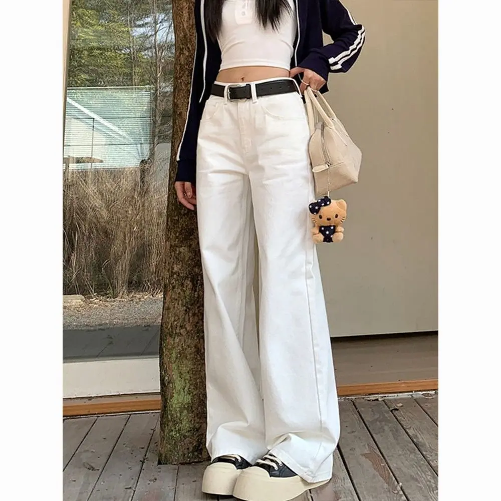 White Wide Leg Loose Jeans for Women Spring and Summer New High Waist Slimming All-Matching Straight-Leg Pants Drape All-Matching Long Pants