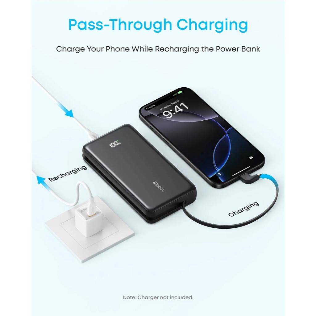 Anker Powerbank Built-in USB C Cable 10000mAh Zolo - Black A110DH11