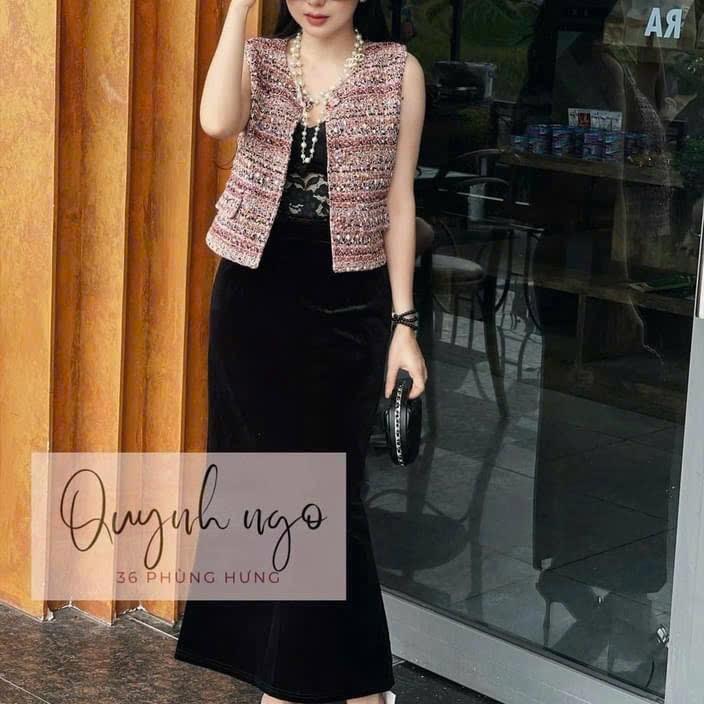 Chân Váy Nhung Đuôi Cá Dáng Dài Cạp Chun