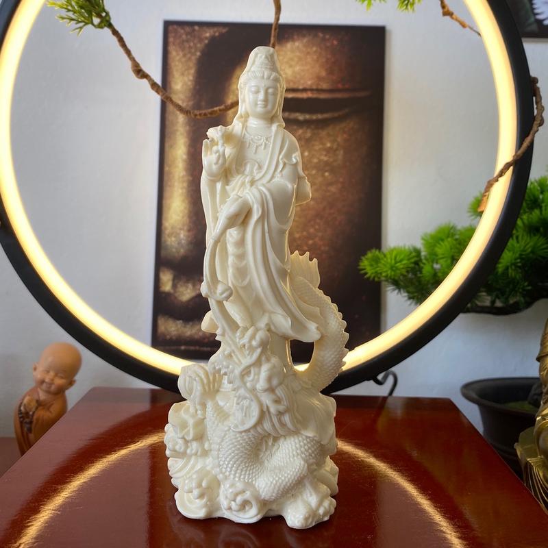 Tượng Phật Quan Âm cưỡi rồng trang trí thờ tự nhỏ, ô tô Decor Decor Phòng Trang Trí Nhà Tranh Cotton Đạo Phật Đồng