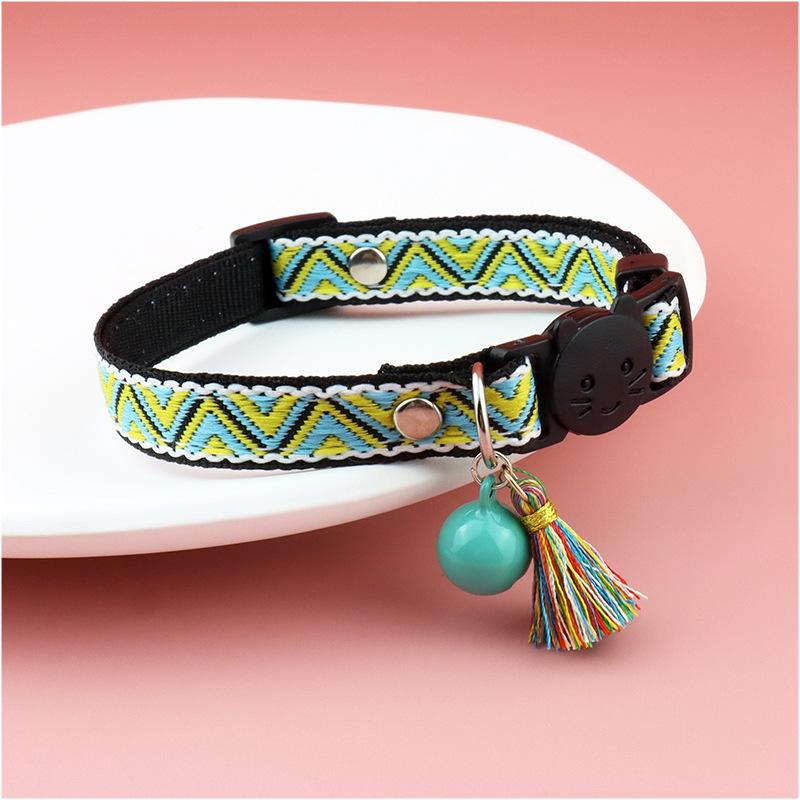 Product Introduction of Adjustable cat collar with tassels and bells embellished pet collar colorful plaid jacquard pattern for cat and dog collars 23