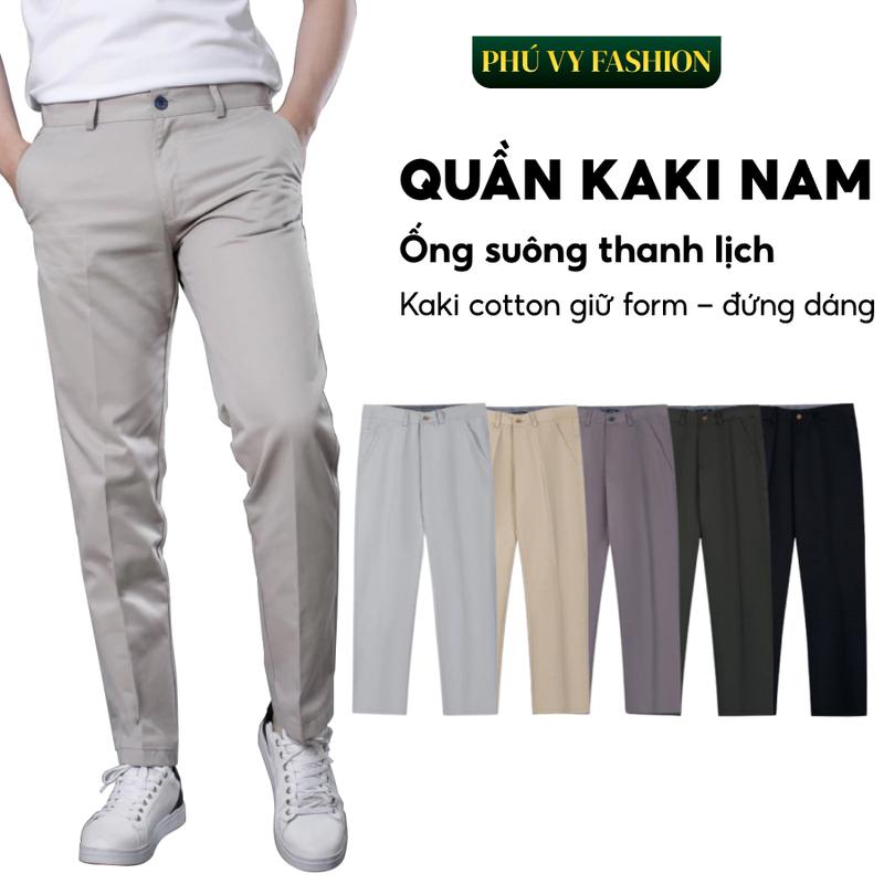 Quần Dài Kaki Nam Phú Vy Form Ống Suông Thanh Lịch Đi Học Đi Làm Menswear Pants Có Túi Nhung Đen quần nâu ( QDTN15 )
