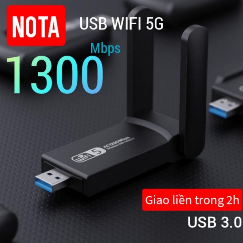 Có sẵn USB Thu WiFi 1300 mbps 2 râu nâng cấp WiFi lên 5G cho pc laptop hút wifi mạnh kích wifi thu tốt hơn