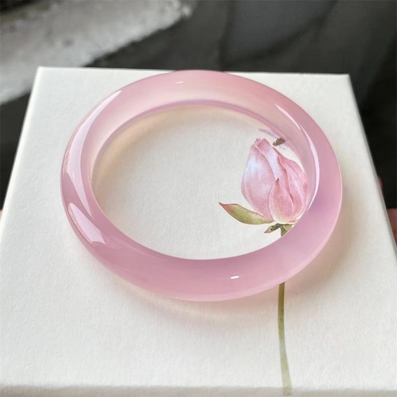 Màu hồng hoa anh đào Loại đá trong suốt cao cấp Vòng tay nữ màu xanh da trời đá mã não