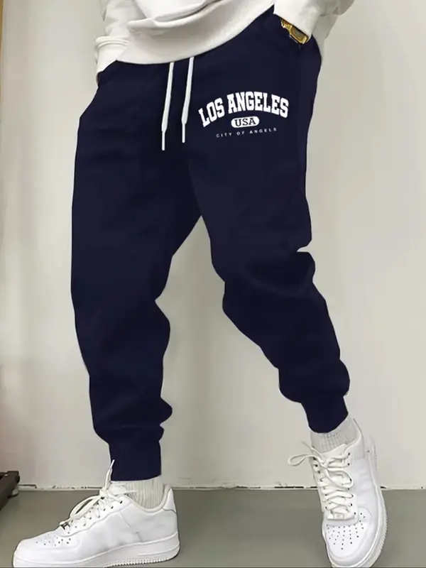 Men's Letter Print Jogger Pants, Regular Fit Casual Comfy Sweatpants for Spring & Fall, Men's Trousers for Daily Wear 3