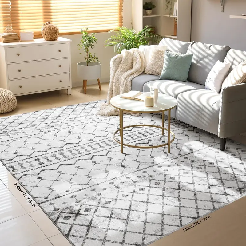 Boho Style Geometric Pattern Carpet, Non-slip Soft Durable Carpet, Decorative Area Unique Rugs for Home Living Room Bedroom, Home Decor 2