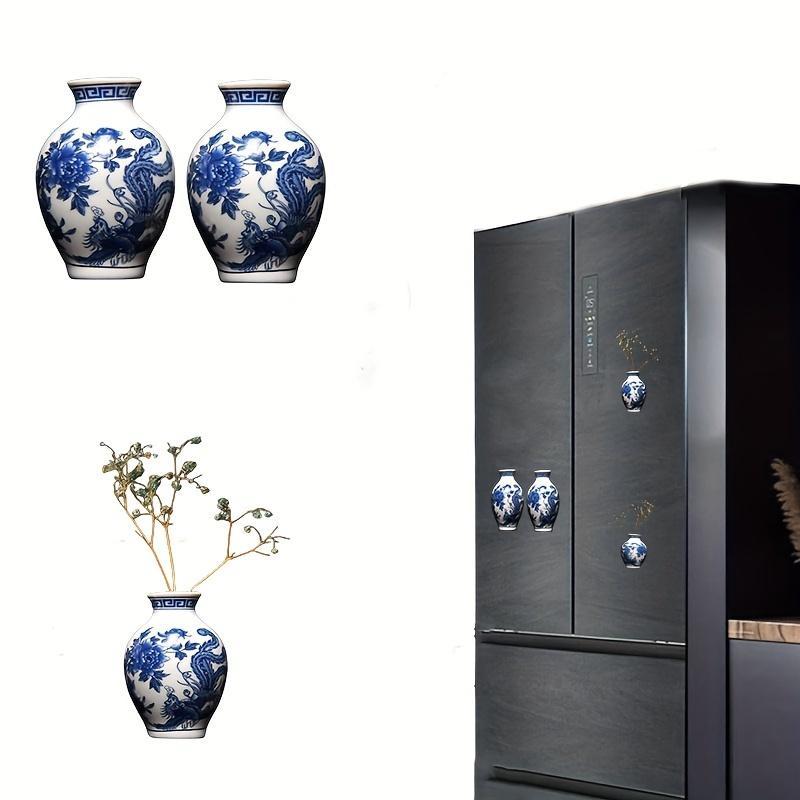 Product Introduction of Ceramic Vase Refrigerator Magnet, 1 Count Chinese Style Mini Vase Shaped Fridge Magnet, Magnet for Home Kitchen Decoration 3