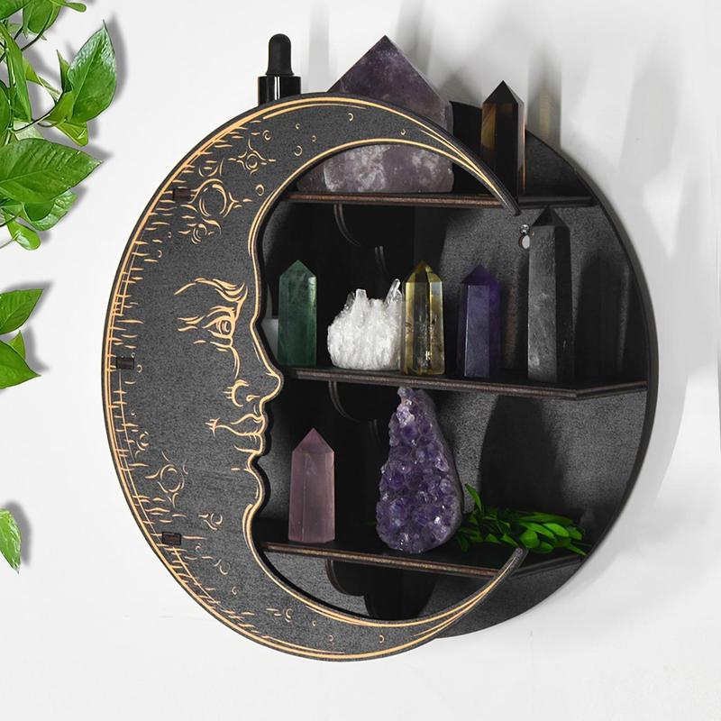 Moon Design Wall Rack for Room Decor, 1 Count Creative Home Decor Wooden Shelf for Ornaments Display, Wall Mounted Storage Rack, Hanging Wall Decor 1