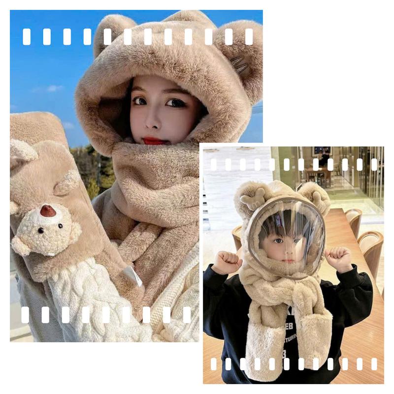 Combo Mũ Cho Mẹ Và Bé Mũ Lông Trùm Đầu Có Kính Chắn Gió Kèm Khăn Quàng Cổ Và Găng Tay Cho Bé mũ 3 trong 1