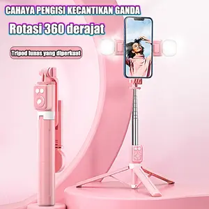 Tech 165CM Selfie Stick Tripod Tongsis Dengan Monopod Dengan Wireless Remote Control Bluetooth 7 Tombol Tongkat Selfie Portable Lampu Jarak Jauh Bluetooth Untuk Vlogging Aluminium Merah Telepon Panjang Hitam