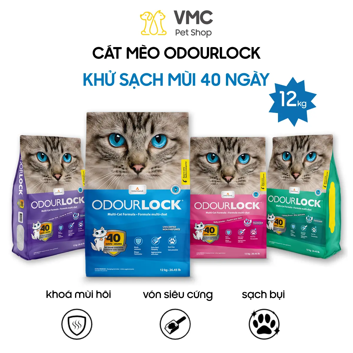 Cát vệ sinh cho mèo cao cấp ODOURLOCK túi 12kg