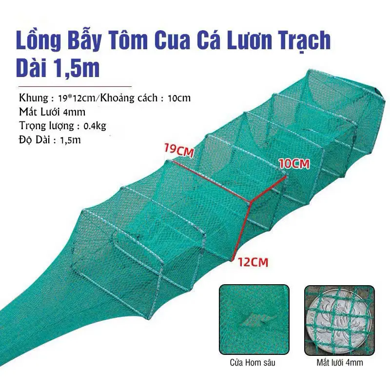 Lưới Lồng Bát Quái 6 Khung - 7 Khung, Dài 1m - 1m5, mắt 4ly Đánh Bắt Các Loại Tôm Lươn Cá Nhỏ