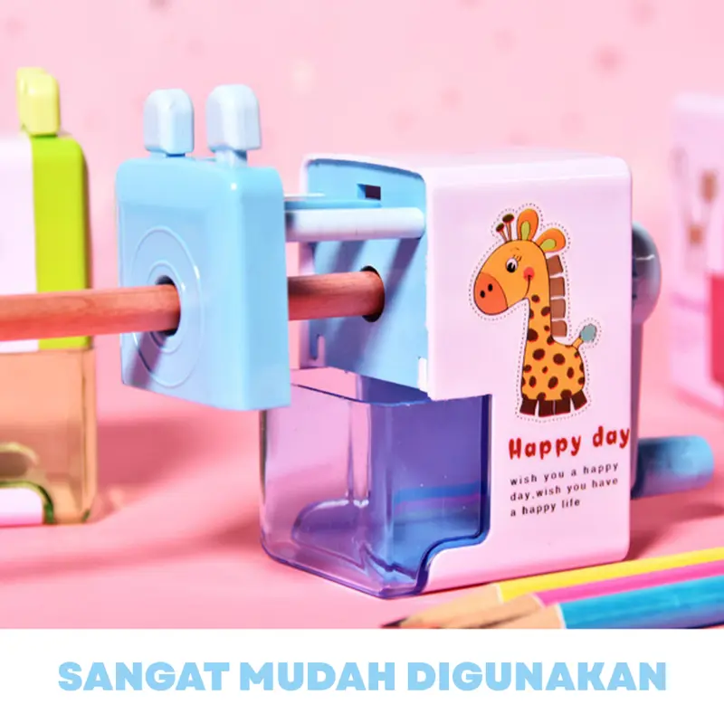 [READY] Aimilo Rautan Serutan Pensil Putar Gaya Kartun Sharpener Rautan Meja 4 Warna Plastik Pena Stationery 7