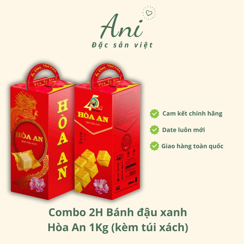  combo 02 bánh đậu xanh Hòa An hộp 1Kg kèm túi xách Chua Ăn Vặt 