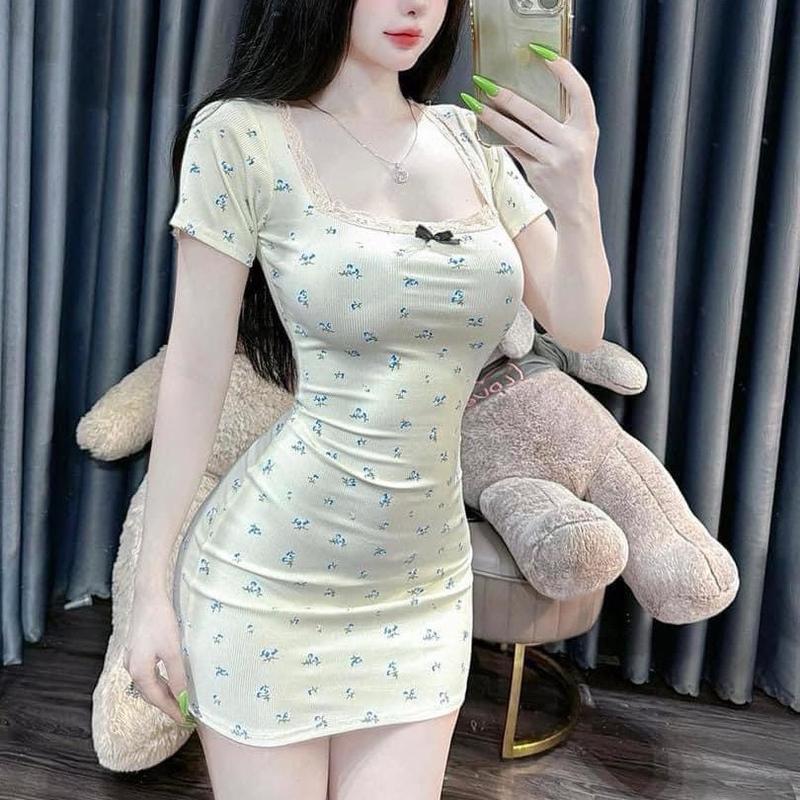 Đầm body cổ U xinh Hoa Nhí dáng basic