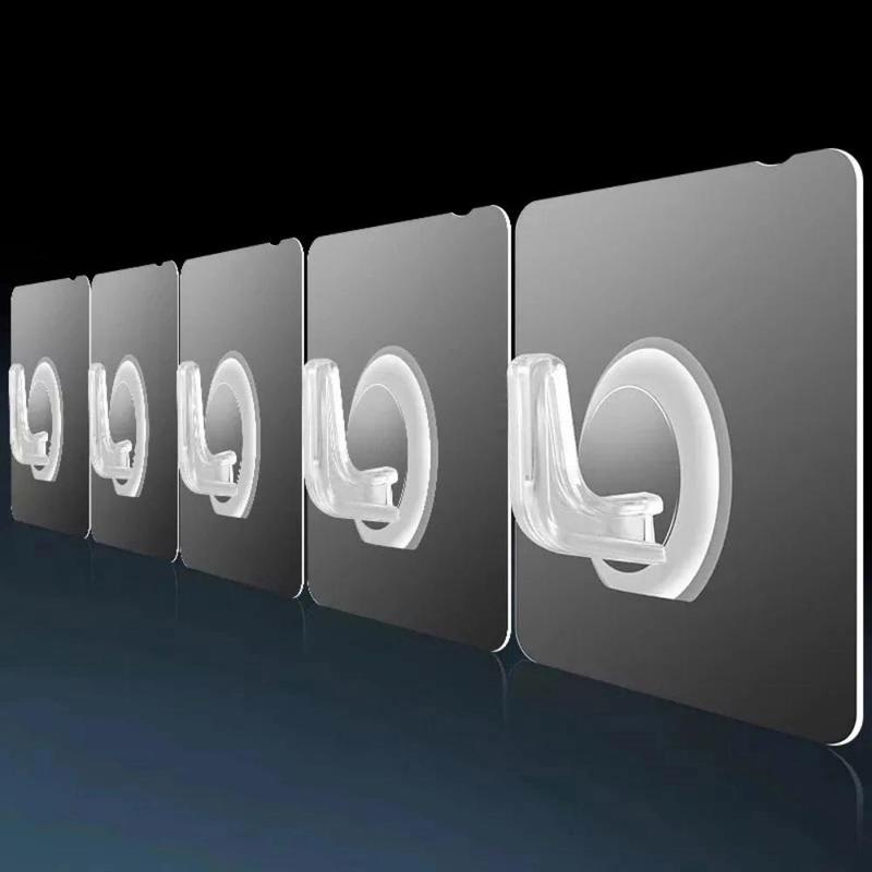 1 Set Clear Hook, Transparent Self-adhesive Hooks, Multifunctional Kitchen Bathroom Organizers 3