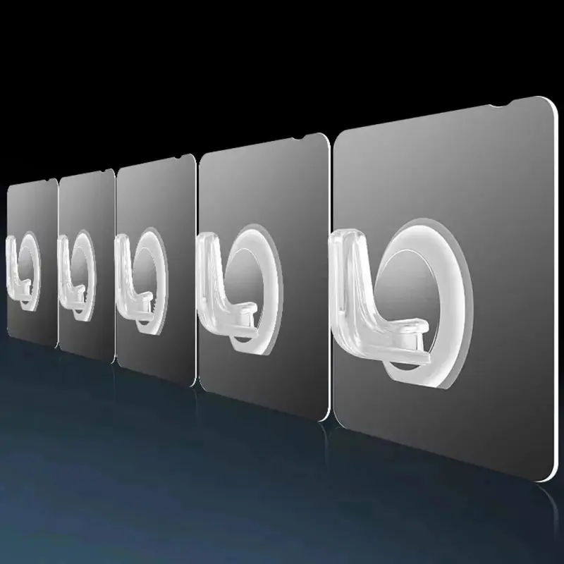 1 Set Clear Hook, Transparent Self-adhesive Hooks, Multifunctional Kitchen Bathroom Organizers 3